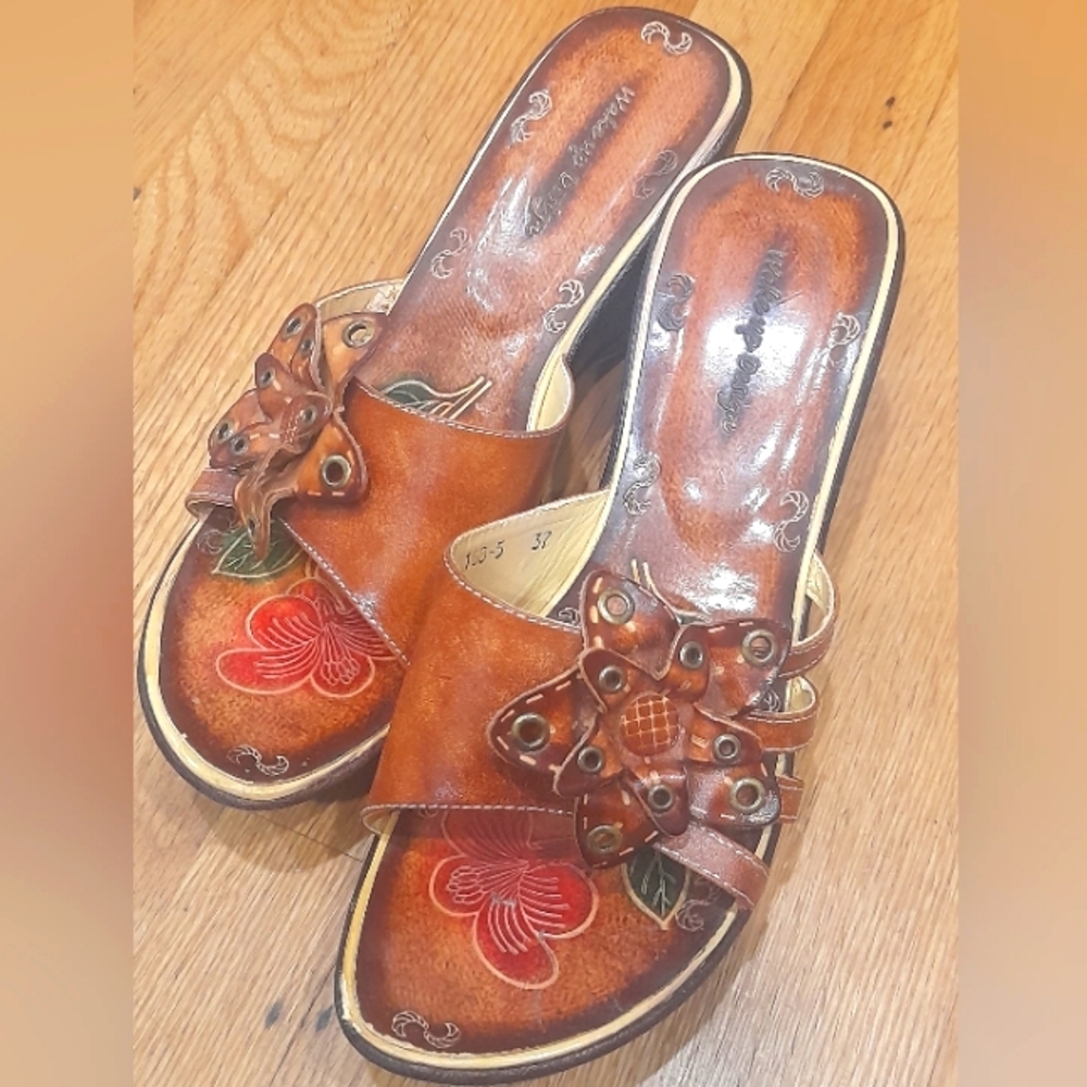 VINTAGE Italian style summer heels summer shoe wooden like style platform sandal